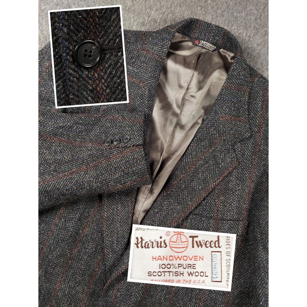 Harris Tweed Blazer Mens 44R Gray Stripe Sport Coat Suit Jacket Hunting Outdoors